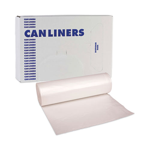 Image of Boardwalk® High-Density Can Liners, 33 gal, 14 mic, 33" x 38", Natural, Perforated Roll, 25 Bags/Roll, 10 Rolls/Carton