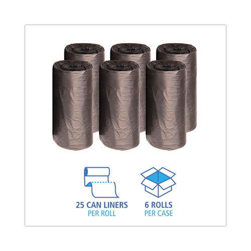 Image of Boardwalk® High-Density Can Liners, 45 gal, 19 mic, 40" x 46", Black, Perforated Roll, 25 Bags/Roll, 6 Rolls/Carton