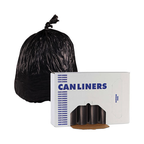 Image of Boardwalk® High-Density Can Liners, 45 gal, 19 mic, 40" x 46", Black, Perforated Roll, 25 Bags/Roll, 6 Rolls/Carton
