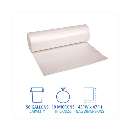Image of Boardwalk® High-Density Can Liners, 56 gal, 19 mic, 43" x 47", Natural, Perforated Roll, 25 Bags/Roll, 6 Rolls/Carton