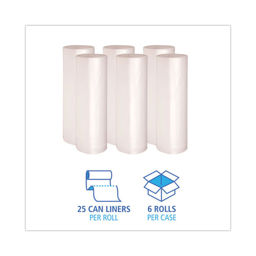 Image of Boardwalk® High-Density Can Liners, 56 gal, 19 mic, 43" x 47", Natural, Perforated Roll, 25 Bags/Roll, 6 Rolls/Carton