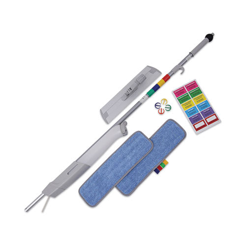 Image of Boardwalk® Bucketless Microfiber Mop System, 5 X 18 Blue Microfiber Head, 59" Gray Aluminum/polypropylene Handle