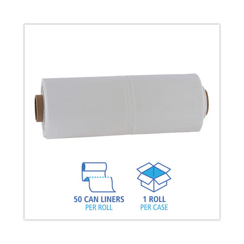 Image of Boardwalk® Industrial Drum Liners Rolls, 60 gal, 2.7 mil, 38" x 63", Clear, 50/Carton