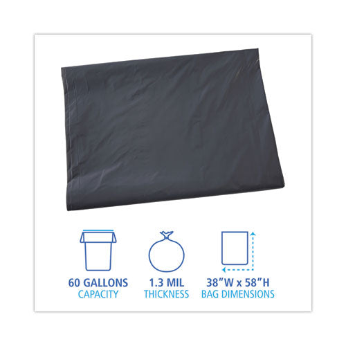 Image of Boardwalk® Linear Low Density Industrial Can Liners, 60 gal, 1.3 mil, 38" x 58", Gray, Flat Pack, 100/Carton