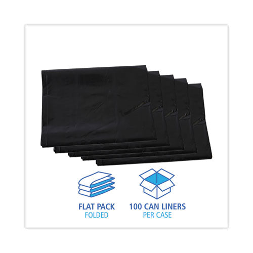 Image of Boardwalk® Linear Low Density Industrial Can Liners, 60 gal, 1.7 mil, 38" x 58", Black, Flat Pack, 100/Carton