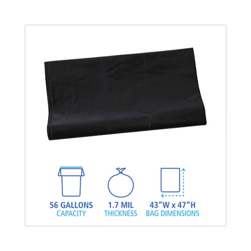 Image of Boardwalk® Linear Low Density Industrial Can Liners, 56 gal, 1.7 mil, 43" x 47", Black, Flat Pack, 100/Carton