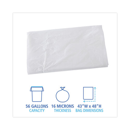 Image of Boardwalk® High Density Industrial Can Liners Flat Pack, 56 gal, 16 mic, 43" x 48", Natural, Flat Pack, 200/Carton
