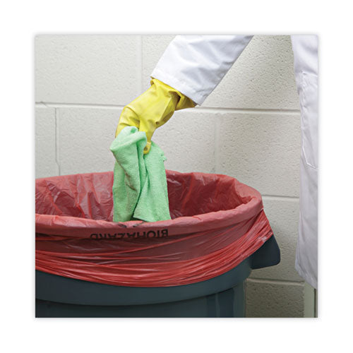 Image of Boardwalk® Linear Low Density Health Care Trash Can Liners, 33 gal, 1.3 mil, 33" x 39", Red, Flat Pack, 150/Carton