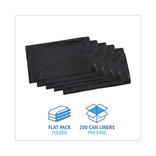 Image of Boardwalk® Linear Low Density Industrial Can Liners, 30 gal, 0.65 mil, 30" x 36", Black, Flat Pack, 200/Carton