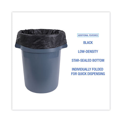 Image of Boardwalk® Linear Low Density Industrial Can Liners, 30 gal, 0.65 mil, 30" x 36", Black, Flat Pack, 200/Carton