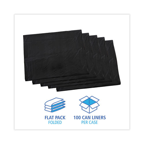 Image of Boardwalk® Linear Low Density Industrial Can Liners, 60 gal, 0.7 mil, 38" x 58", Black, Flat Pack, 100/Carton