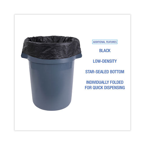 Image of Boardwalk® Linear Low Density Industrial Can Liners, 60 gal, 0.7 mil, 38" x 58", Black, Flat Pack, 100/Carton