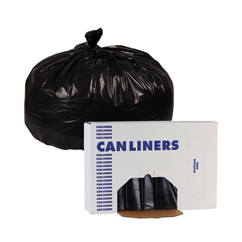 Image of Boardwalk® Linear Low Density Industrial Can Liners, 60 gal, 0.7 mil, 38" x 58", Black, Flat Pack, 100/Carton