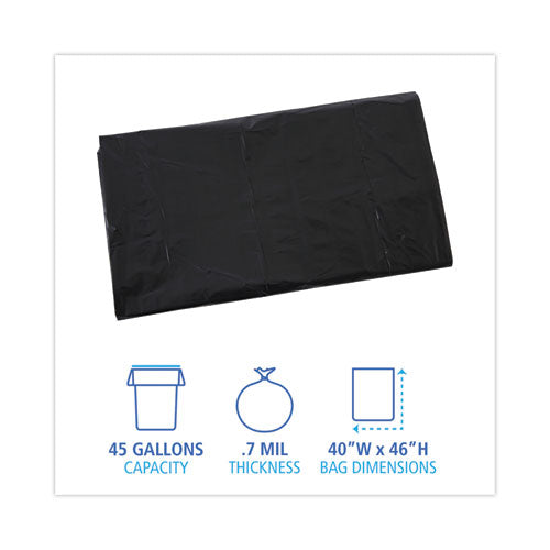 Image of Boardwalk® Linear Low Density Industrial Can Liners, 45 gal, 0.7 mil, 40" x 46", Black, Flat Pack, 100/Carton