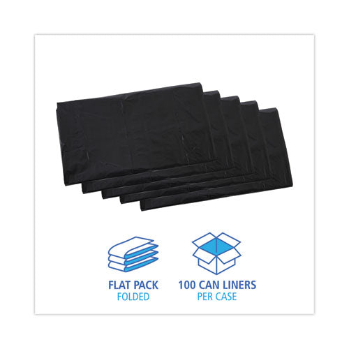 Image of Boardwalk® Linear Low Density Industrial Can Liners, 45 gal, 0.7 mil, 40" x 46", Black, Flat Pack, 100/Carton