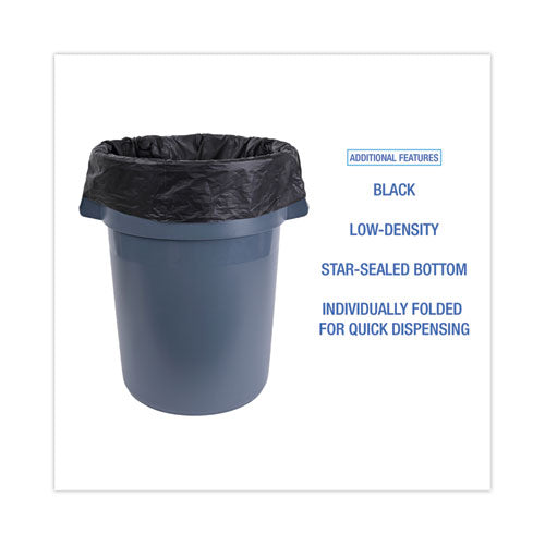 Image of Boardwalk® Linear Low Density Industrial Can Liners, 45 gal, 0.7 mil, 40" x 46", Black, Flat Pack, 100/Carton