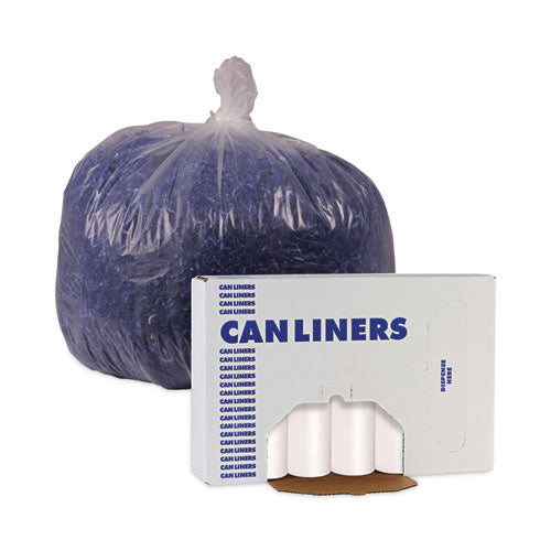 Image of Boardwalk® High Density Industrial Can Liners Coreless Rolls, 45 gal, 13 mic, 40" x 48", Natural, Perforated, 25 Bags/Roll, 10 Rolls/CT