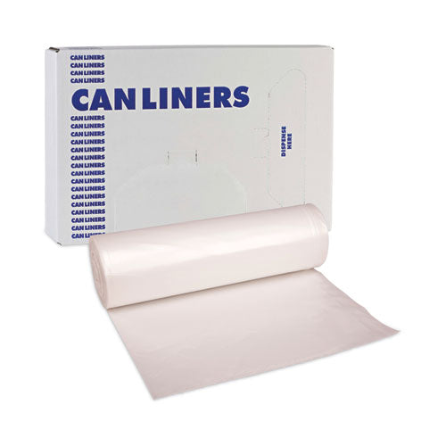 Image of Boardwalk® High Density Industrial Can Liners Coreless Rolls, 45 gal, 13 mic, 40" x 48", Natural, Perforated, 25 Bags/Roll, 10 Rolls/CT