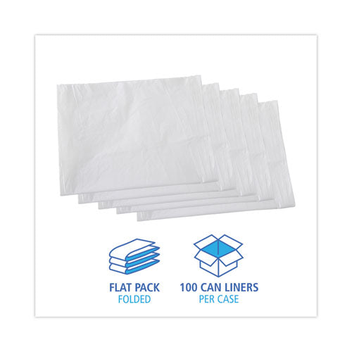 Image of Boardwalk® Linear Low Density Industrial Can Liners, 60 gal, 0.7 mil, 38" x 58", White, Flat Pack, 100/Carton