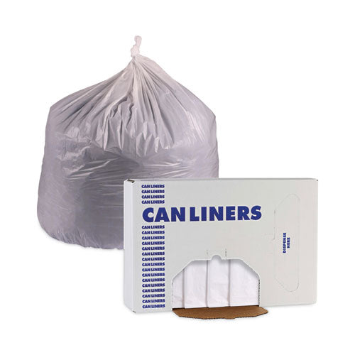Image of Boardwalk® Linear Low Density Industrial Can Liners, 60 gal, 0.7 mil, 38" x 58", White, Flat Pack, 100/Carton