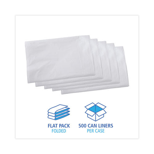 Image of Boardwalk® Linear Low Density Industrial Can Liners, 16 gal, 0.5 mil, 24" x 32", White, Flat Pack, 500/Carton