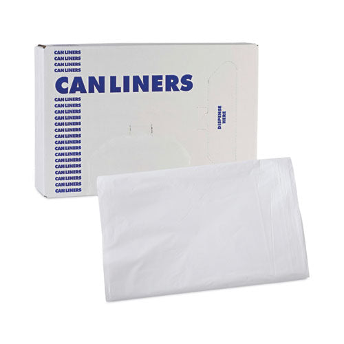Image of Boardwalk® Linear Low Density Industrial Can Liners, 16 gal, 0.5 mil, 24" x 32", White, Flat Pack, 500/Carton