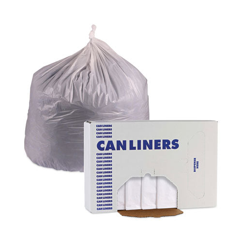Image of Boardwalk® Linear Low Density Industrial Can Liners, 30 gal, 0.9 mil, 30" x 36", White, Flat Pack, 100/Carton