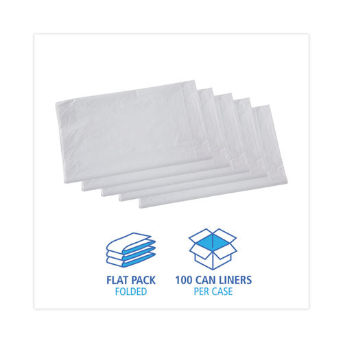 Image of Boardwalk® Linear Low Density Industrial Can Liners, 33 gal, 0.9 mil, 33" x 39", White, Flat Pack, 100/Carton