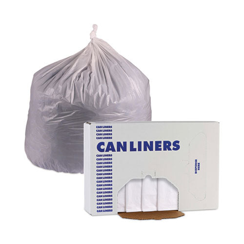 Image of Boardwalk® Linear Low Density Industrial Can Liners, 33 gal, 0.9 mil, 33" x 39", White, Flat Pack, 100/Carton