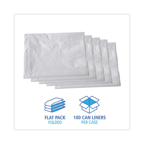 Image of Boardwalk® Linear Low Density Industrial Can Liners, 60 gal, 0.9 mil, 38" x 58", White, Flat Pack, 100/Carton