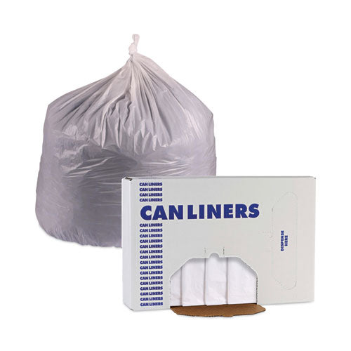 Image of Boardwalk® Linear Low Density Industrial Can Liners, 60 gal, 0.9 mil, 38" x 58", White, Flat Pack, 100/Carton