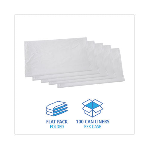 Image of Boardwalk® Linear Low Density Industrial Can Liners, 45 gal, 0.9 mil, 40" x 46", White, Flat Pack, 100/Carton