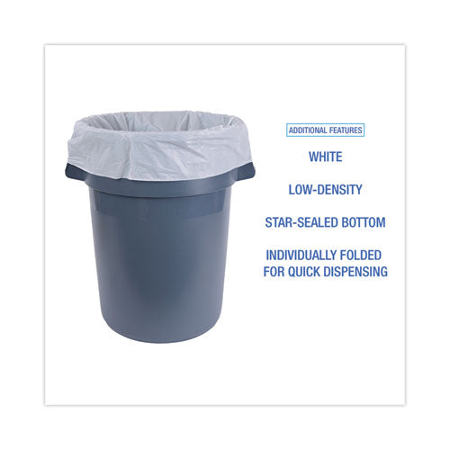 Image of Boardwalk® Linear Low Density Industrial Can Liners, 45 gal, 0.9 mil, 40" x 46", White, Flat Pack, 100/Carton