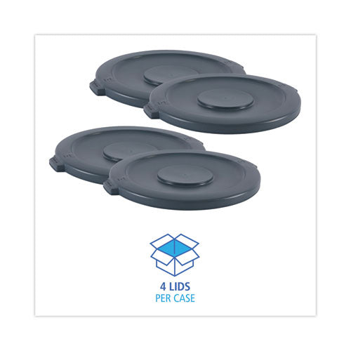 Image of Boardwalk® Lids For 44 Gal Waste Receptacles, Flat-Top, Round, Plastic Gray