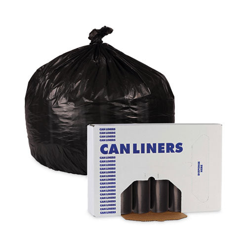 Image of Boardwalk® Low-Density Waste Can Liners, 16 gal, 1 mil, 24" x 32", Black, Perforated Roll, 10 Bags/Roll, 15 Rolls/Carton