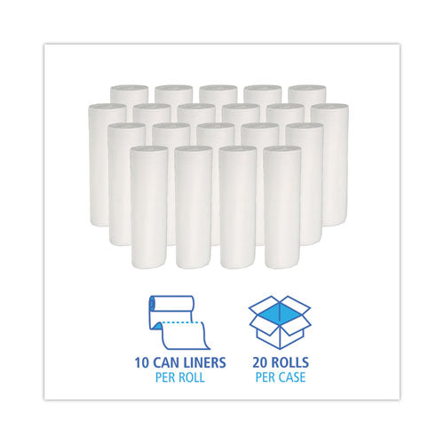 Image of Boardwalk® Low-Density Waste Can Liners, 30 gal, 0.5 mil, 30" x 36", White, Perforated Roll, 10 Bags/Roll, 20 Rolls/Carton