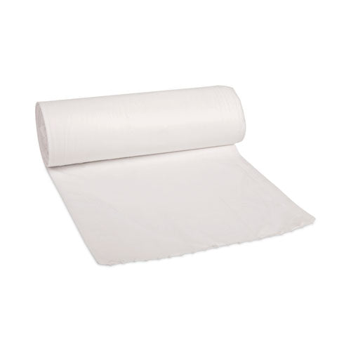 Image of Boardwalk® Low-Density Waste Can Liners, 60 gal, 0.5 mil, 38" x 58", White, Perforated Roll, 10 Bags/Roll, 10 Rolls/Carton