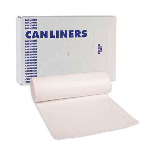 Image of Boardwalk® Low-Density Waste Can Liners, 60 gal, 0.5 mil, 38" x 58", White, Perforated Roll, 10 Bags/Roll, 10 Rolls/Carton