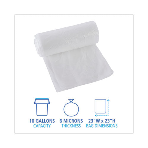 Image of Boardwalk® High-Density Can Liners, 10 gal, 6 mic, 24" x 23", Natural, Perforated Roll, 50 Bags/Roll, 20 Rolls/Carton