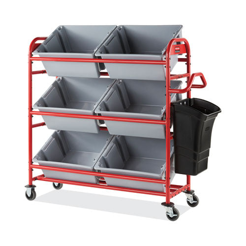 Image of Rubbermaid® Commercial Tote Picking Cart, Metal, 3 Shelves, 450 lb Capacity, 57" x 18.5" x 55", Red