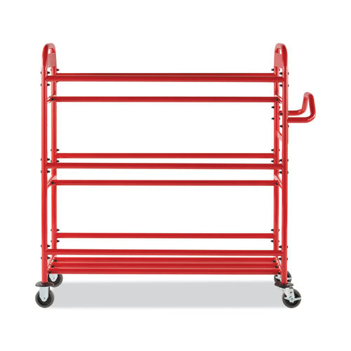 Image of Rubbermaid® Commercial Tote Picking Cart, Metal, 3 Shelves, 450 lb Capacity, 57" x 18.5" x 55", Red