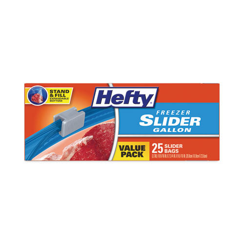 Image of Hefty® Slider Stand and Fill Freezer Storage Bags, 1 gal, 10.56" x 11", Clear, 25 Bags/Box, 9 Boxes/Carton