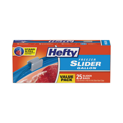 Image of Hefty® Slider Stand and Fill Freezer Storage Bags, 1 gal, 10.56" x 11", Clear, 25 Bags/Box, 9 Boxes/Carton