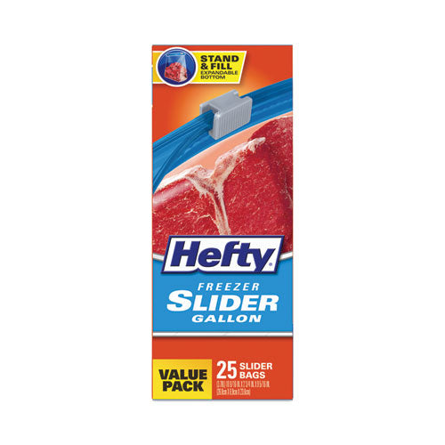 Image of Hefty® Slider Stand and Fill Freezer Storage Bags, 1 gal, 10.56" x 11", Clear, 25 Bags/Box, 9 Boxes/Carton