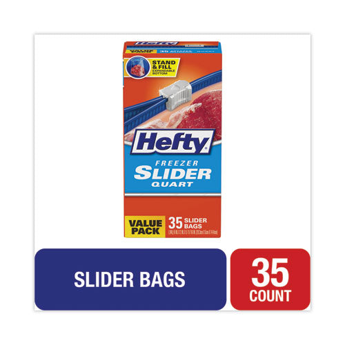 Image of Hefty® Slider Stand and Fill Freezer Storage Bags, 32 oz, 7" x 8", Clear, 35/Box