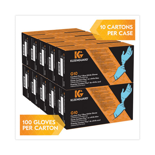 Image of KleenGuard G10 Comfort Plus Blue Nitrile Gloves, Light Blue, Large, 1,000/Carton