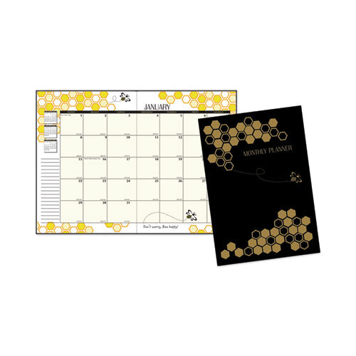 Image of House of Doolittle Recycled Honeycomb Monthly Planner, Honeycomb Artwork, 11 x 7, Black/Gold Cover, 12-Month (Jan to Dec): 2025