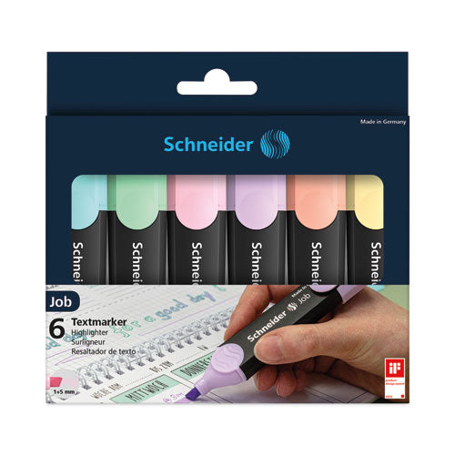 Image of Schneider® Job Pastel Highlighters, Chisel Tip (1mm/5mm), Assorted Ink Colors, Black/Assorted Barrel Colors, 6/Pack