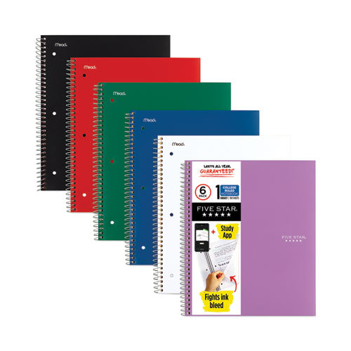 Image of Five Star® Wirebound Notebook, 1-Subject, Medium/College Rule, Assorted Cover Colors, (100) 11 x 8.5 Sheets, 6/Pack