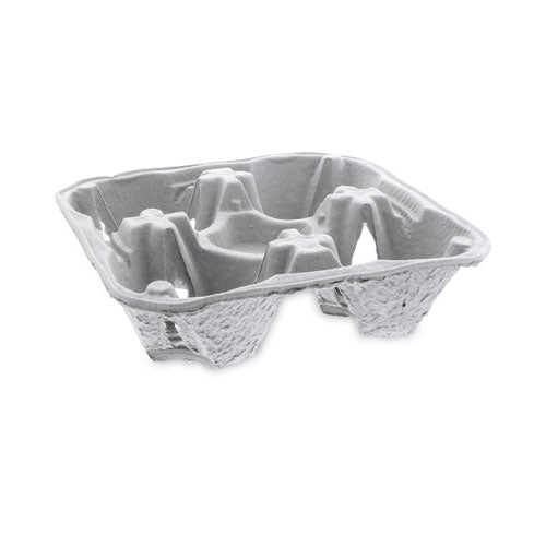 Image of Pactiv Evergreen EarthChoice Carry-Safe Beverage Carrier, 8 oz to 32 oz, Four Cups + Food Tray, Natural, 300/Carton